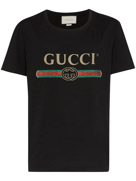 gucci print cotton t shirt black|Gucci shirt women black.